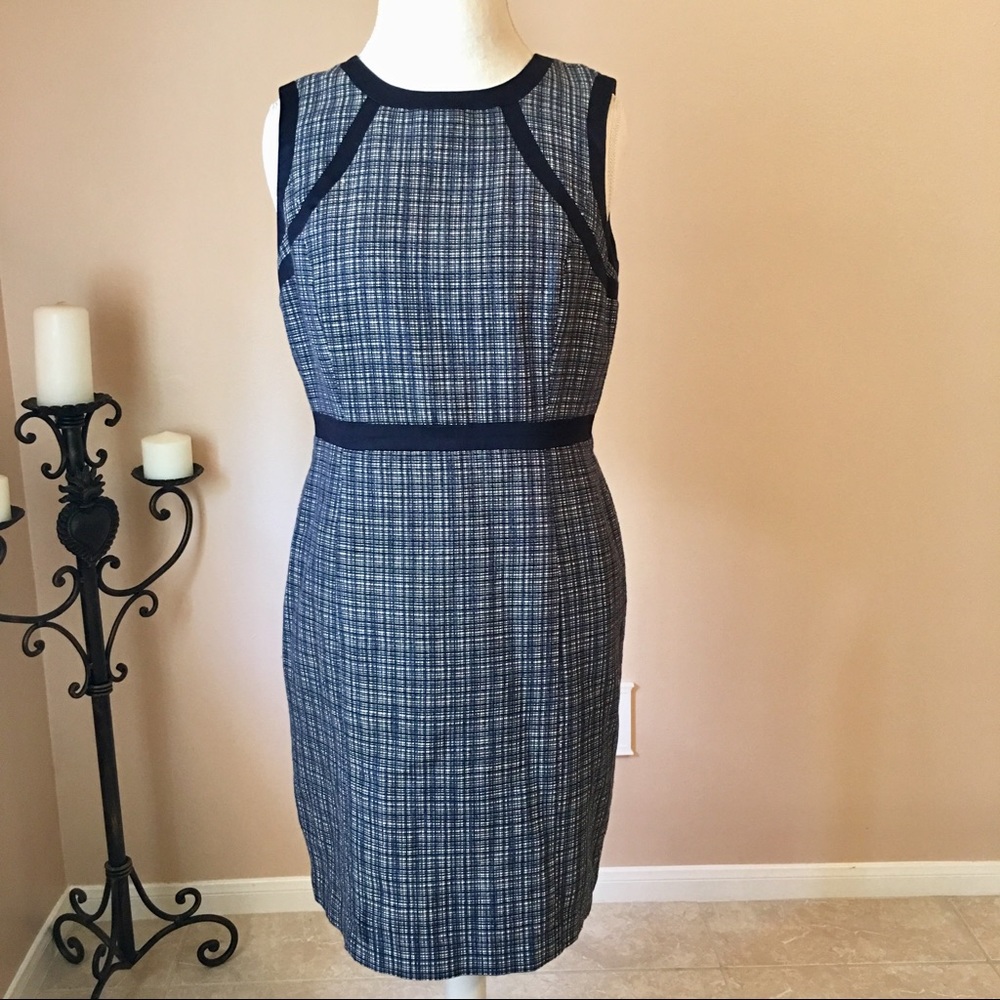 HP Talbots Navy Tweed Sleeveless Sheath Dress 12P - Picture 3 of 8